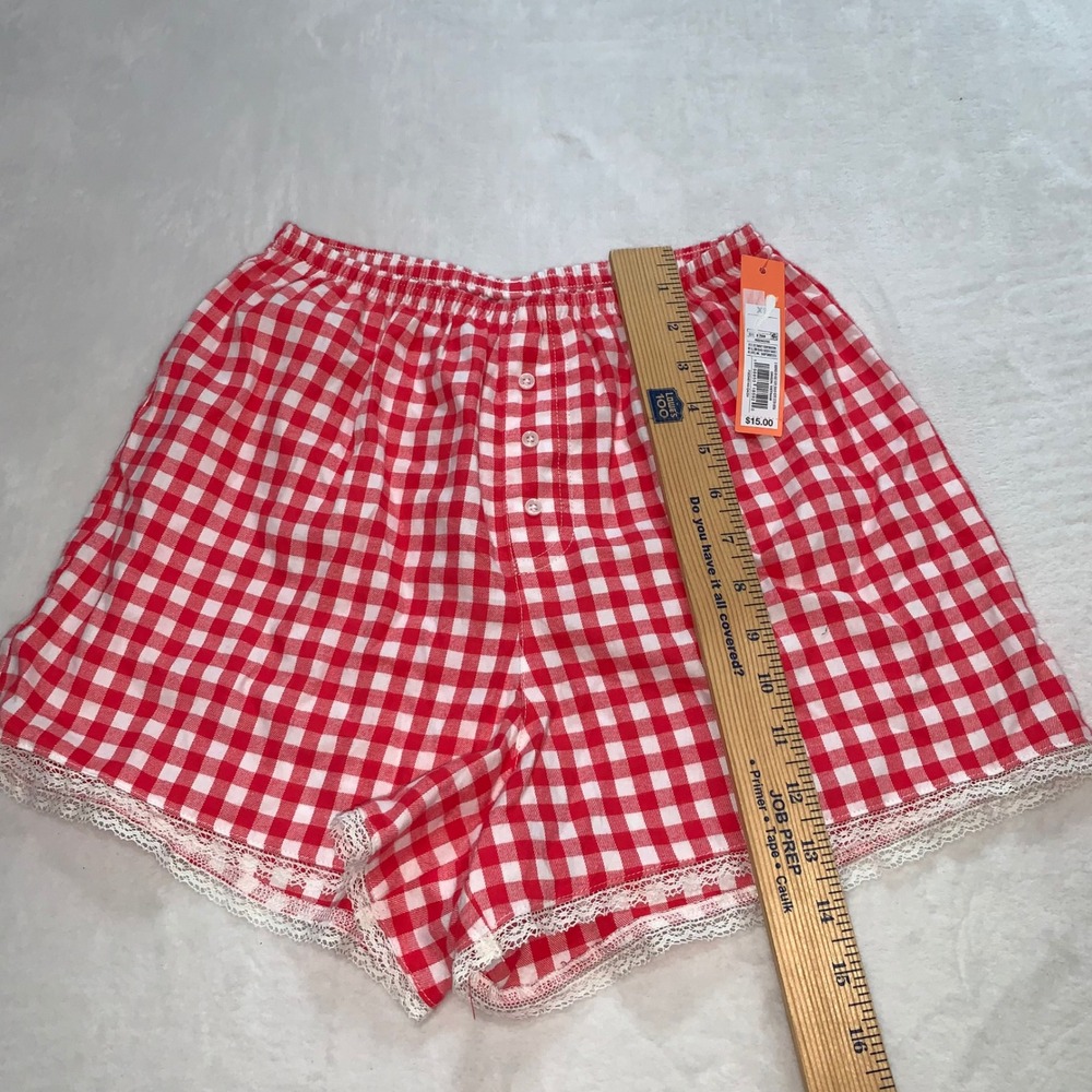 Colsie red white gingham pajamas set smocked spaghetti strap top shorts size XS - Picture 7 of 11